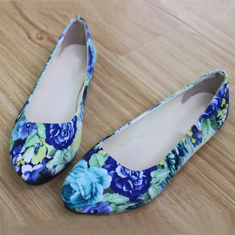 Женские мокасины на плоской подошве Балетки без застежки с цветочным принтом