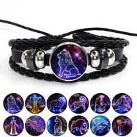 luminous 12 zodiac signs bracelet glow in the dark constellation glass cabochon snap button leather bracelets birthday gifts