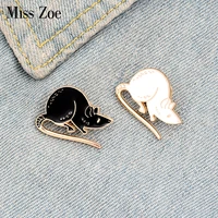 black white rats enamel pin custom mouse brooches animal badge bag shirt lapel pin buckle simple jewelry gift for friends