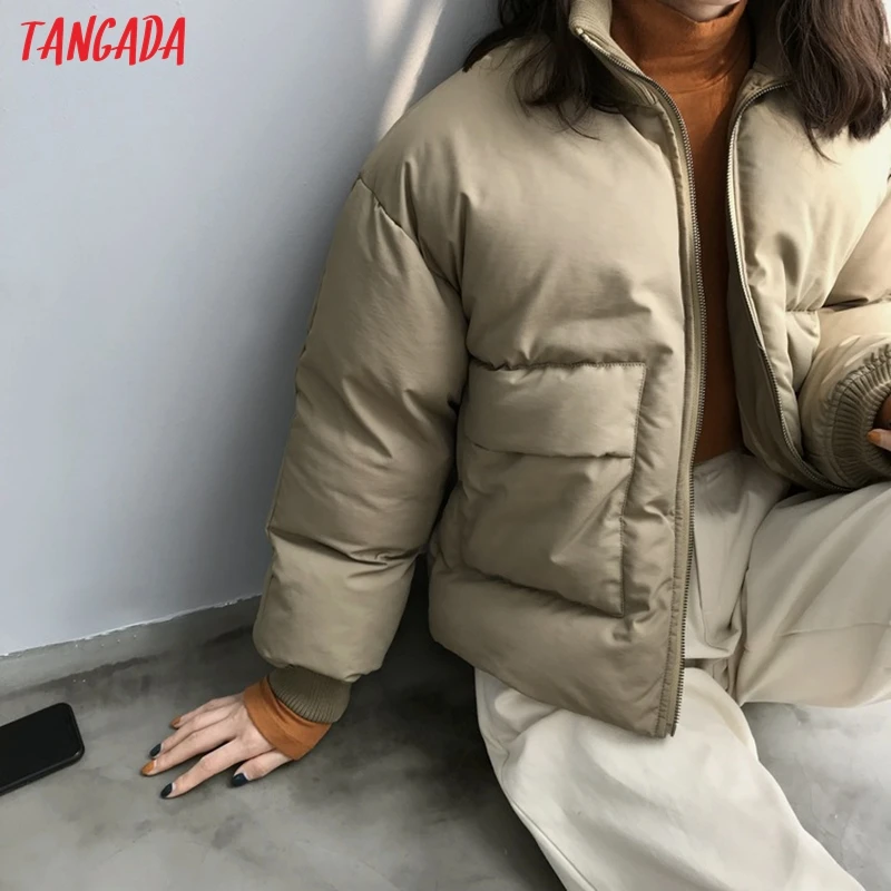 Tangada/ зимняя женская просторная парка на молнии с толстым карманом, женское теплое пальто, Janpanese Стиль, повседневная куртка ATC03