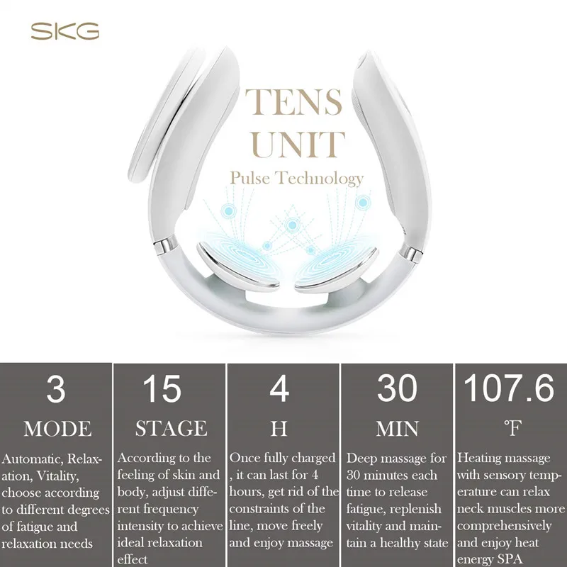 SKG Smart Electric Neck Massager Heating Pain Relief Tool 3D Wireless Deep Tissue Body Massage Health Care Relaxation For Travel