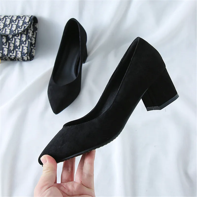 

2021 Women Pumps Flock Fashion Square High Heel Women Shoes Platform Pointed Toe Elegant Casual Wedding Shoes Size 34-43