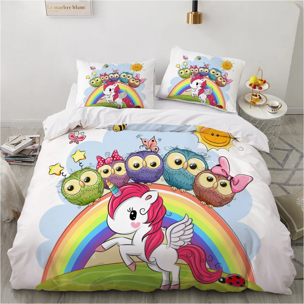 

Kids Bedding Set for baby cartoon duvet cover set for home bed linen bed linings family sets Euro 70x70 Rainbow unicorn