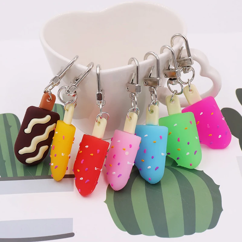 

Promote Small Gifts Activities Key Ring For Kids Women Bag Pendant 1 Pc Candy Color Soft Plastic Ice Cream Key Chain To