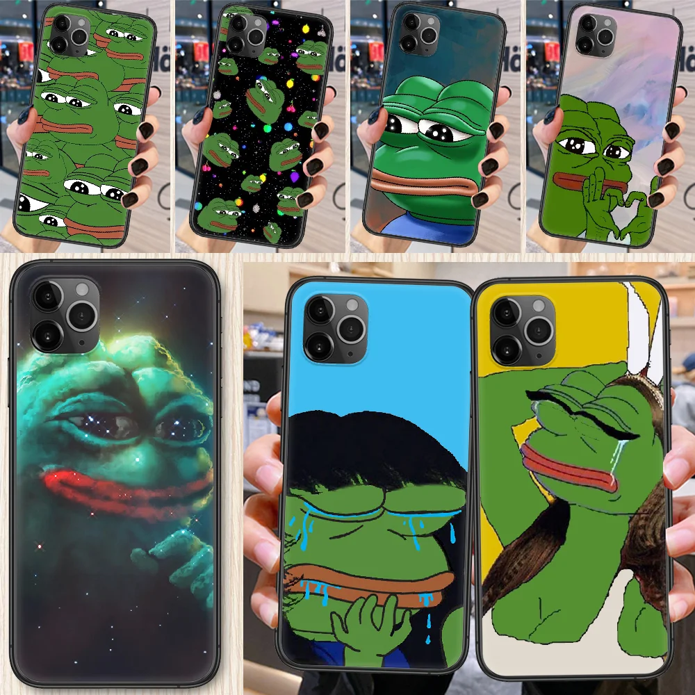 Чехол для телефона грустная лягушка pepe meme iphone SE 2020 6 6S 7 8 11 12 13 Mini Plus X XS XR Pro Max черный