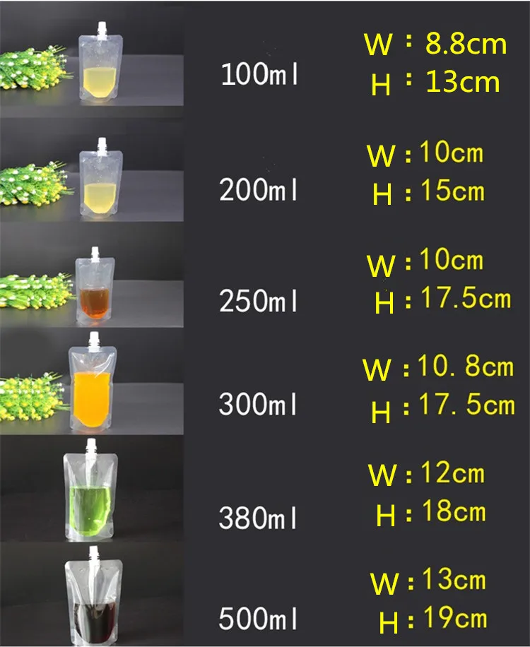 Leotrusting 100 шт./упак. стоьте вверх Пластик упаковка мешок носик сумки для напитков