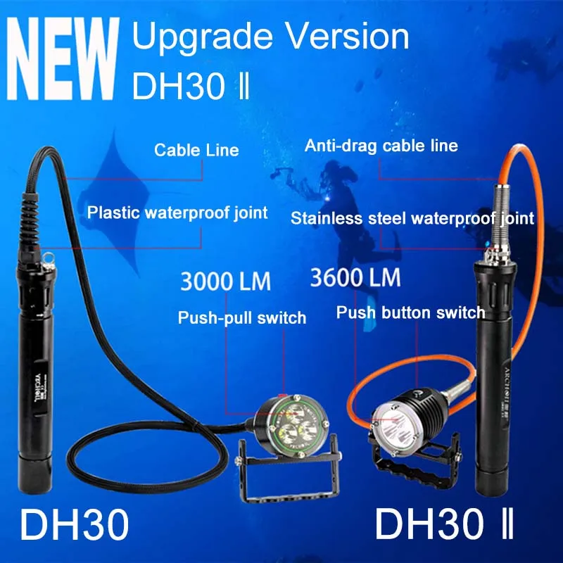 ARCHON DH30-II updat dh30 Дайвинг вспышка светильник Канистра Подводное плавание дайвинг светодиодный светильник профессиональный подводный светильник вспышка светильник