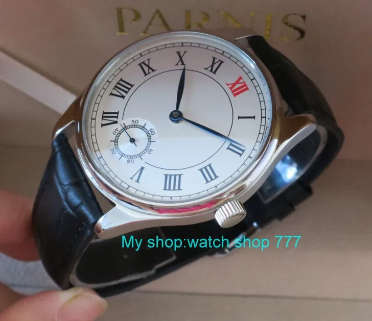 Мужские наручные часы с римскими цифрами 44 мм без логотипа белым циферблатом 6498 17