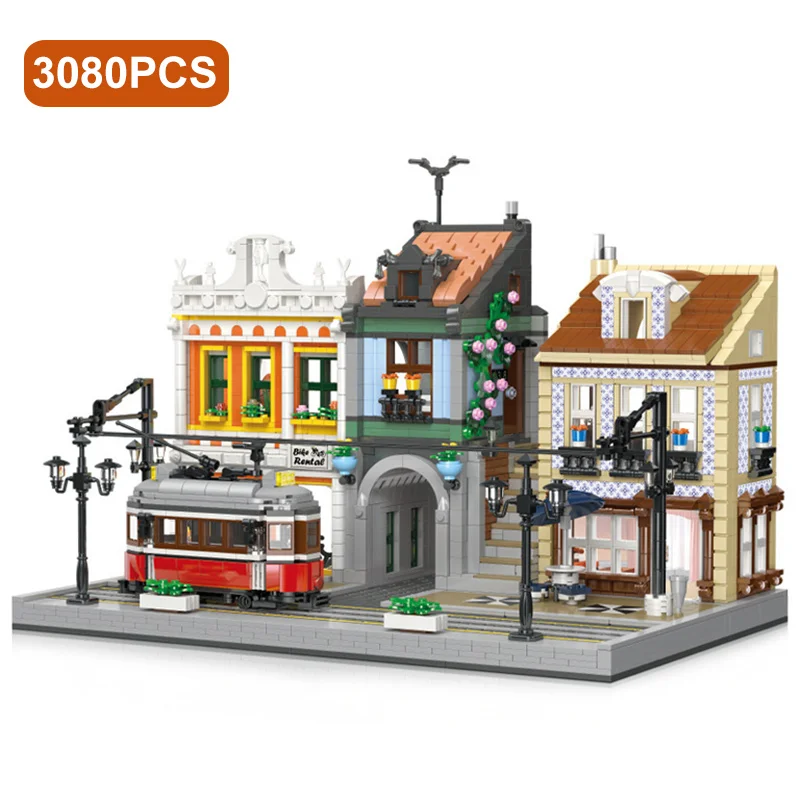 

New MOC 3080PCS City Streetview Lisbon Railway Station Model Assembly Building Blocks Bricks Educational Toys Birthday Gifts