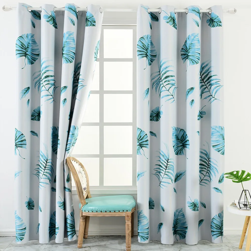 

100*250 Simple Modern Hawaiian Style Banana Leaf Printed Shade Curtain Jacquard Curtain Fabric Curtains for Bedroom Living Room