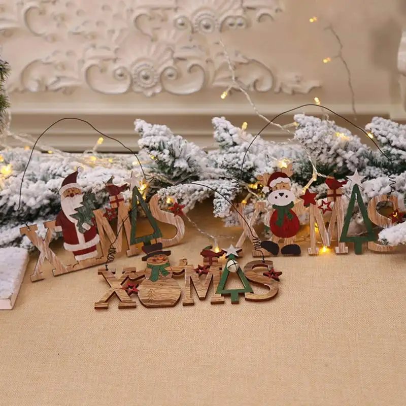 Веселые рождественские колокольчики деревянные подвесные украшения X168