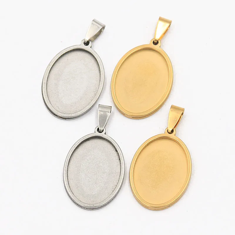 

2PCS 2 Color Inner Size 18*25MM Stainless Steel Gold Oval Cabochon Base Setting Diy Blank Pendant Tray For Necklace Making