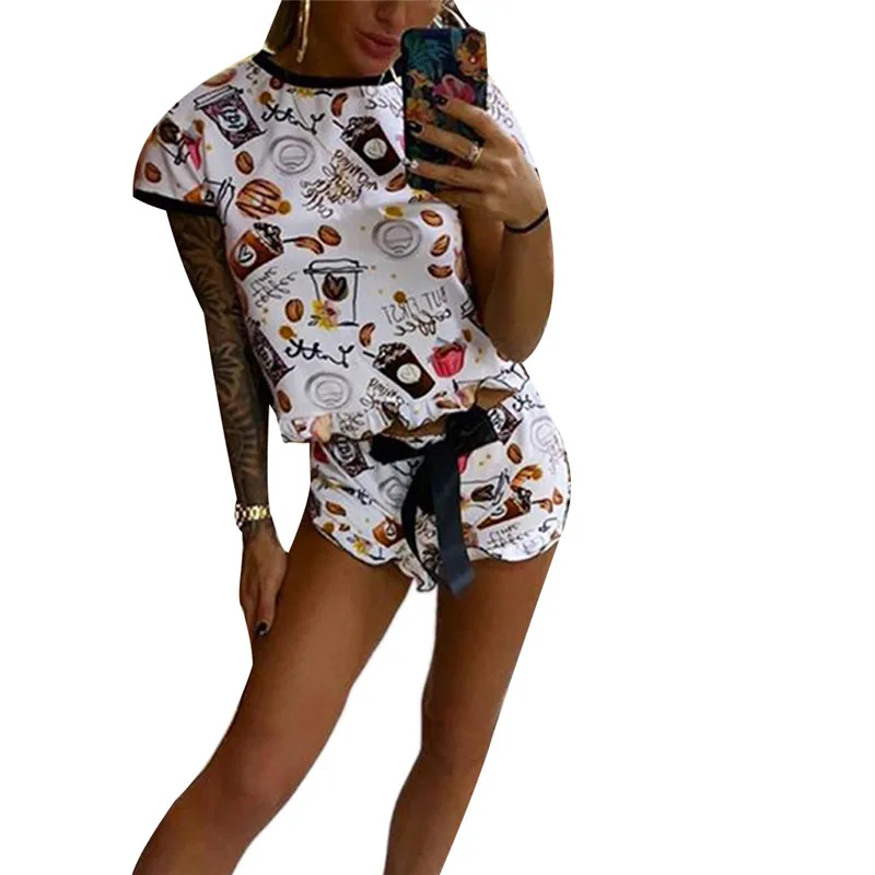 Женский Повседневный комплект из 2 предметов футболка с принтом укороченный топ