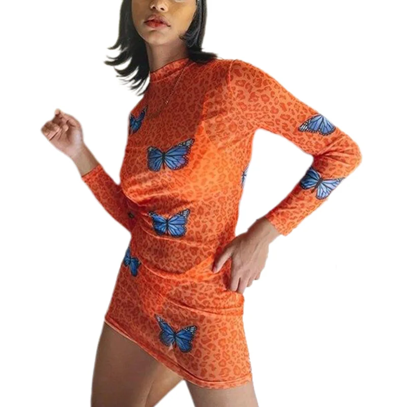 

Облегающее прозрачное пикантное облегающее платье с принтом бабочки женское мини-платье с длинным рукавом Женские винтажные платья с длин...