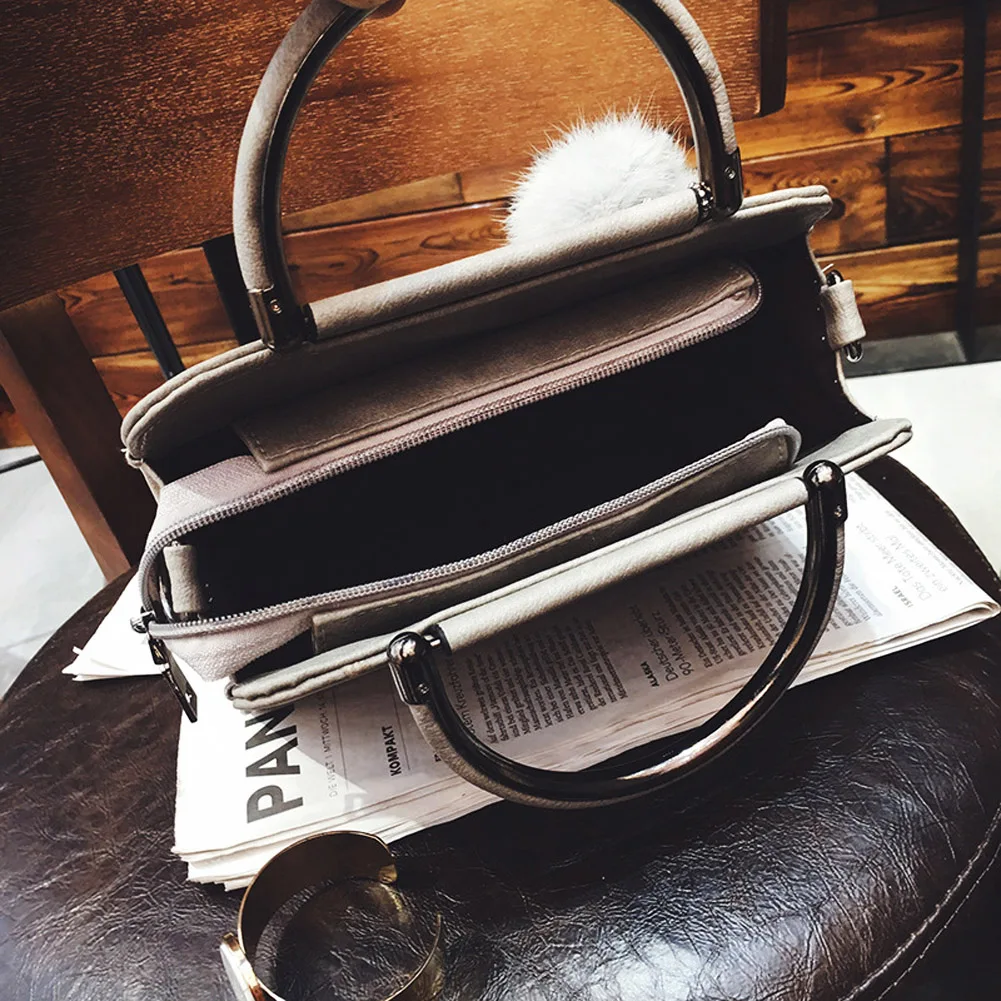 Local Stock handbag women casual tote bag female large shoulder messenger bags high quality Suede Leather with fur ball | Багаж и сумки