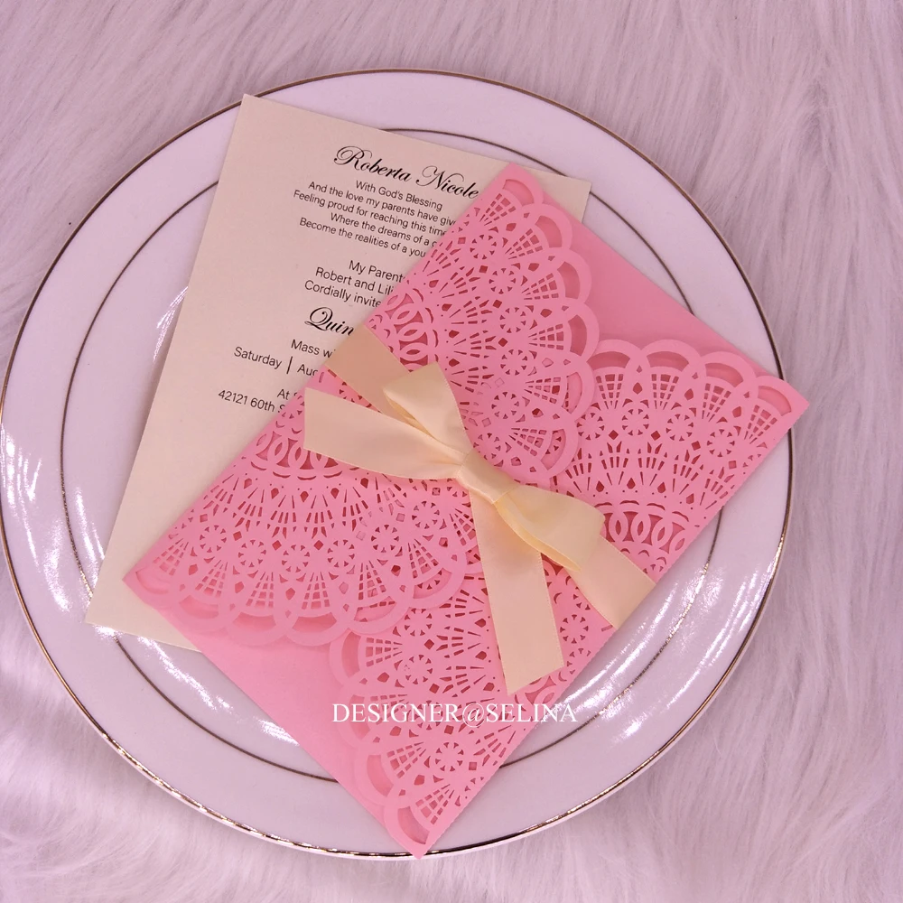 50 шт розовые персонализированные свадебные приглашения с лазерной гравировкой