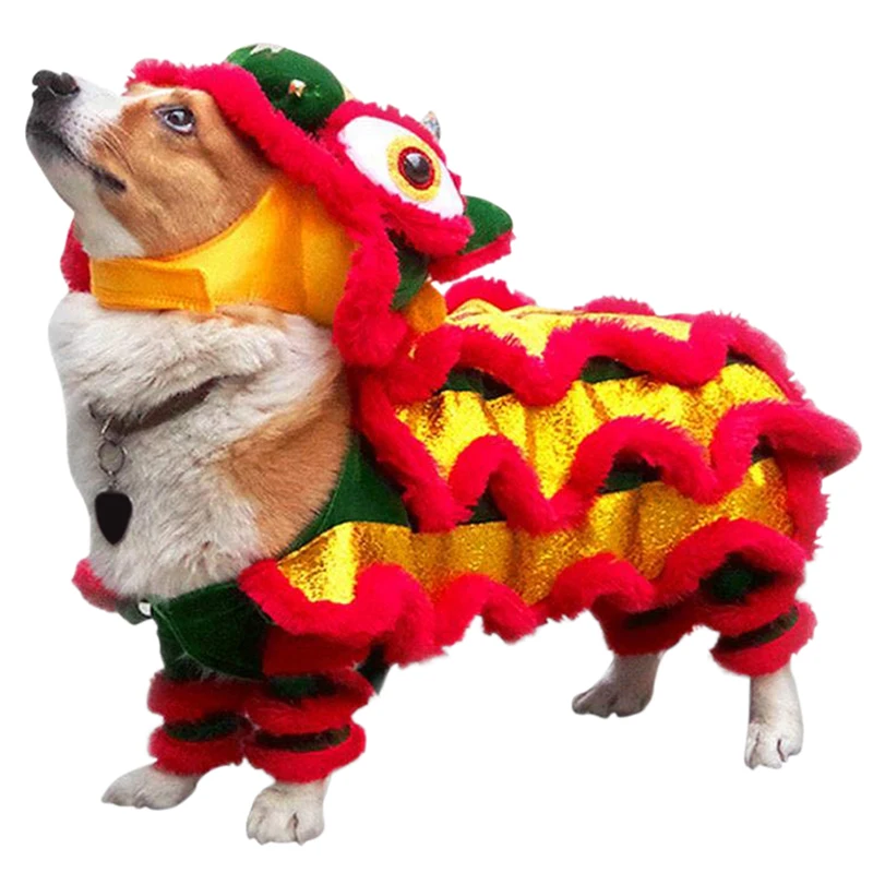 2021 New Year Dog Clothes Funny Pet Chinese Costume Dragon Dance Lion Dog Cat Coat Lion Dance Red Festive Lucky Clothes For Tedd