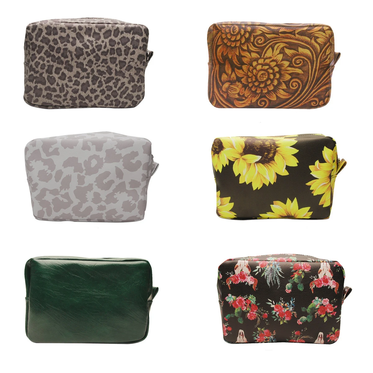 

2021 New Design Unisex Cheetah Cosmetic Bag Sunflower Leopard Makeup Case Toiletry Travel Storage Bag Accessories Organizers Bag