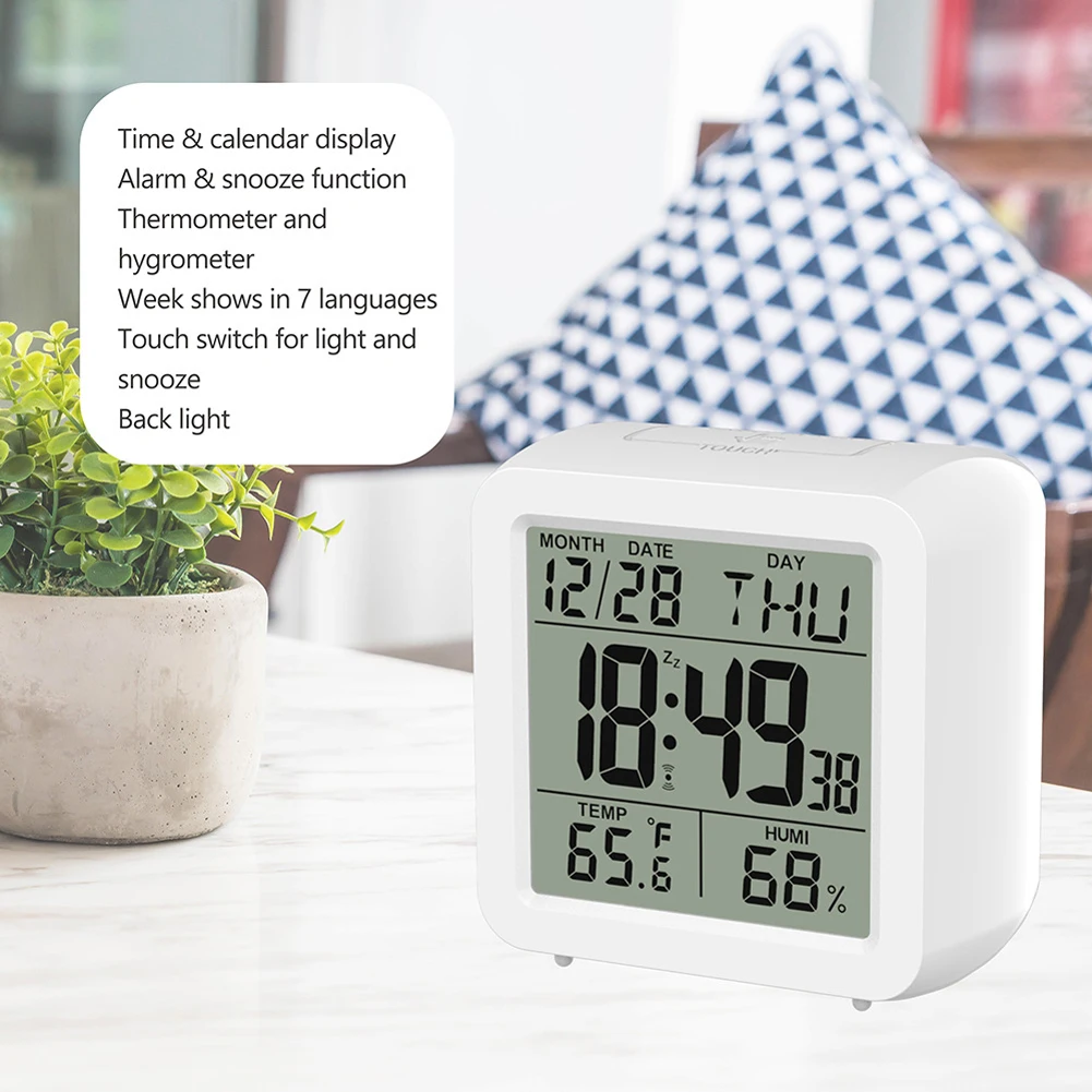 

Large Screen Digital LCD Display Temperature and Humidity Meter Bedroom Watch Calendar Alarm Clock Thermometer and Hygrometer