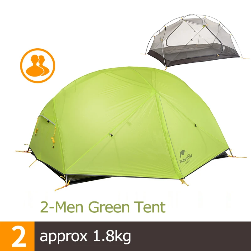 Naturehike NH17T007-M Mongar 20D нейлон двухслойные водонепроницаемый 2 для мужчин два человека палатка 3 сезона для кемпинга альпинизмом - Цвет: Green Tent