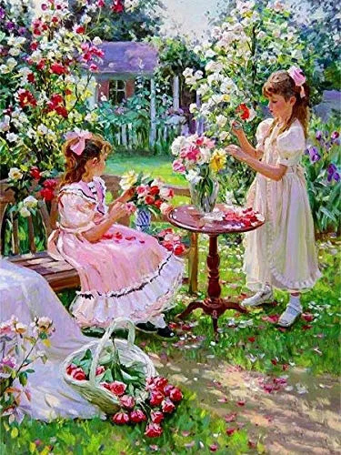 

Garden sisters, girl Oil Painting Cross Stitch Kits Needlework Embroidery Crafts 14ct Unprinted DIY Arts Handmade Home Decor