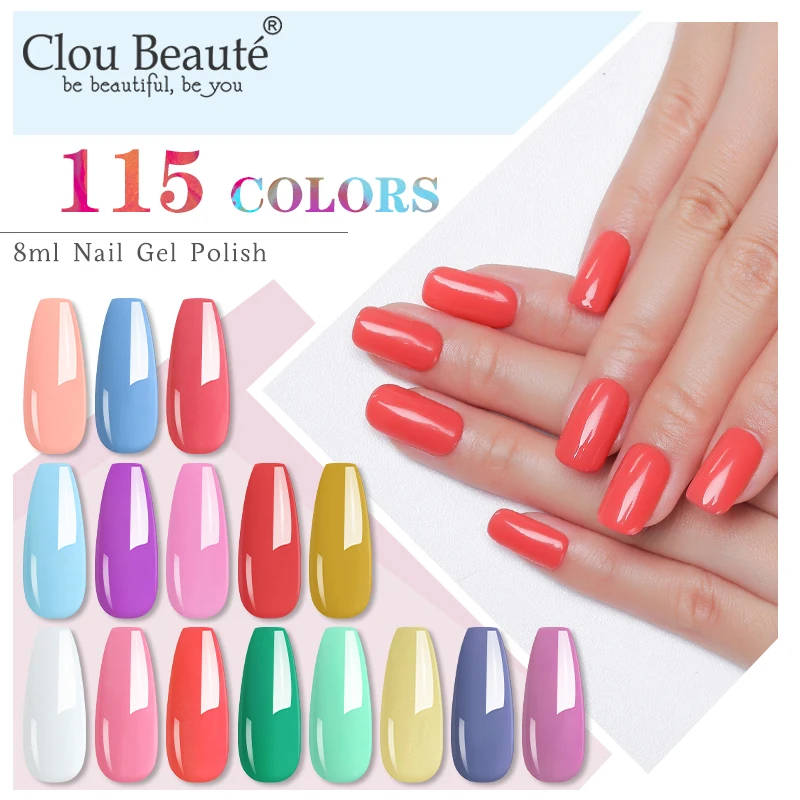 

Clou Beaute 8ml Nail Art Gel Polish Set Manicure For Nails Vernis Semi Permanent Top Coat UV Gel Varnish Glitter Gel Polish
