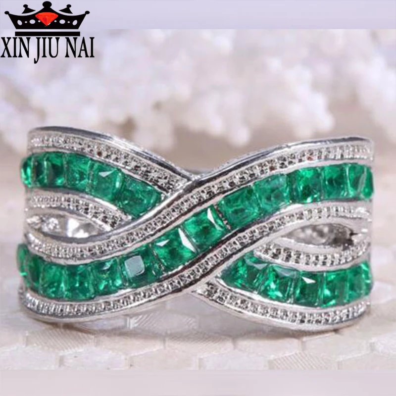 Женское кольцо из серебра 925 пробы с зеленым изумрудом|Кольца| |