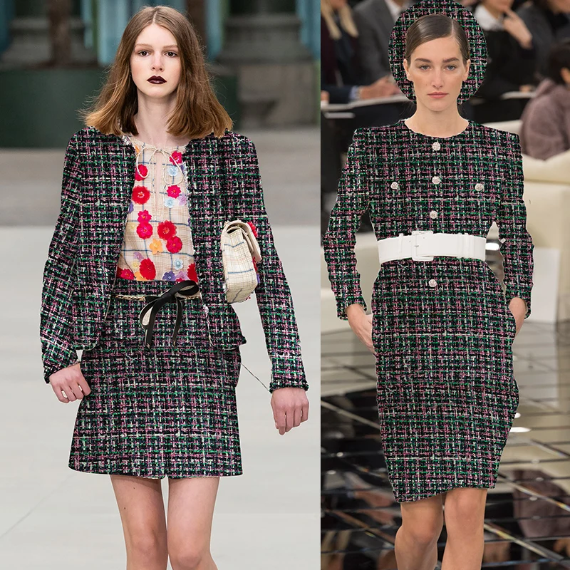 Ткань из твида розового и зеленого цвета осенняя куртка платье костюмы материалы