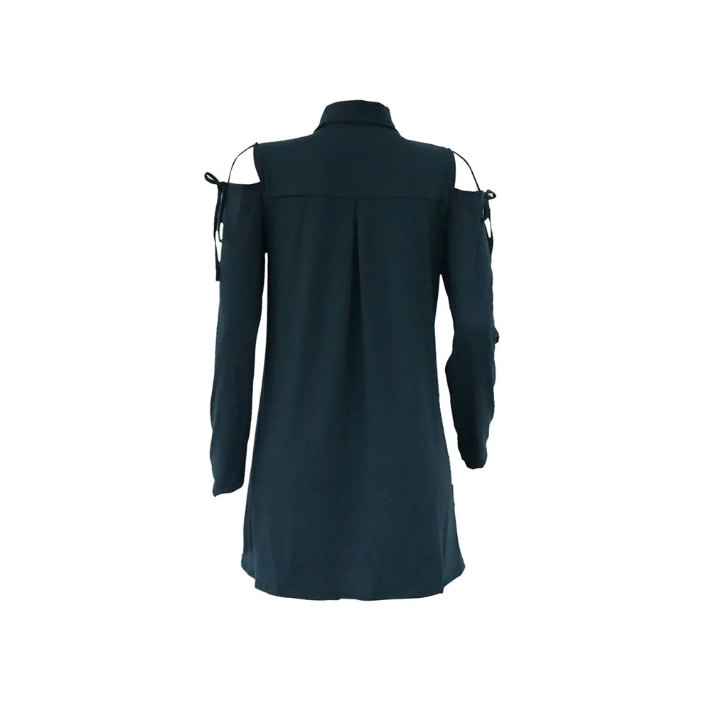 Женское платье-рубашка с открытыми плечами темно-зеленое сексуальное