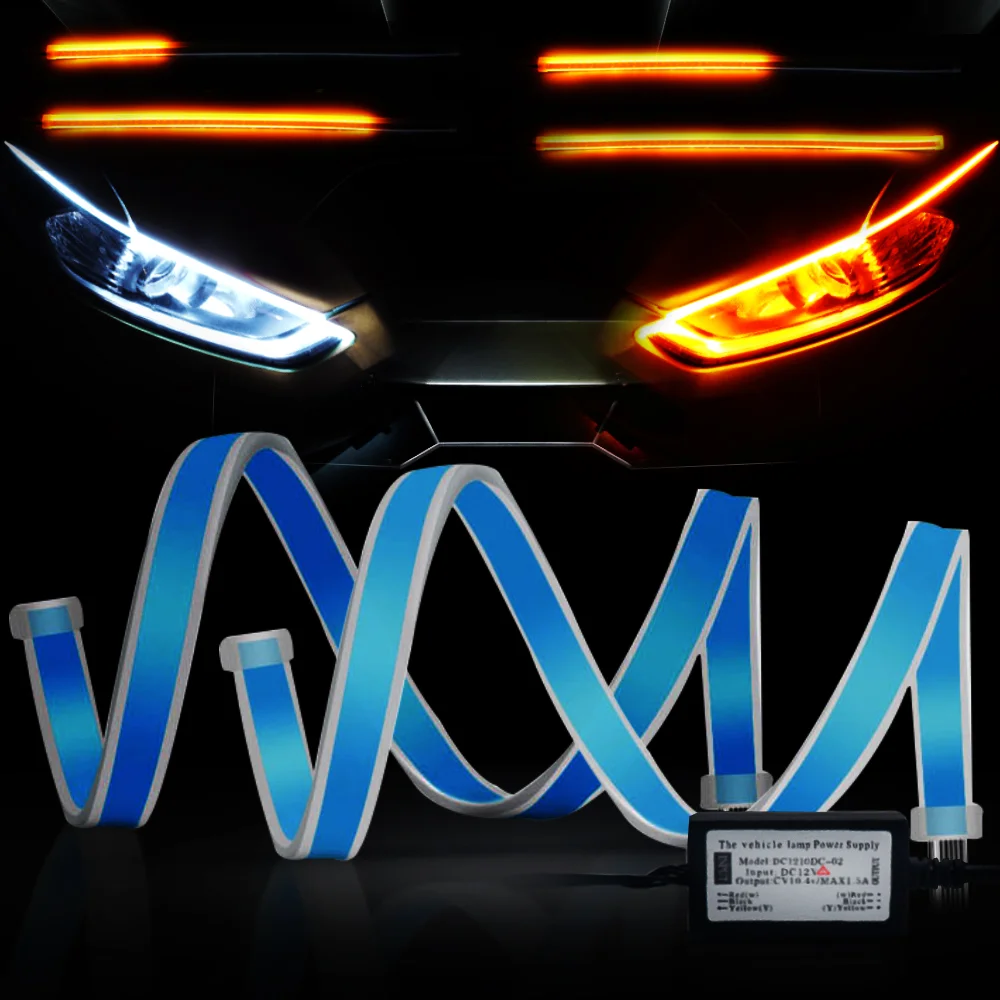 2 шт. желтый струящийся ультра-тонкий дневной ходовой свет с поворотным сигналом