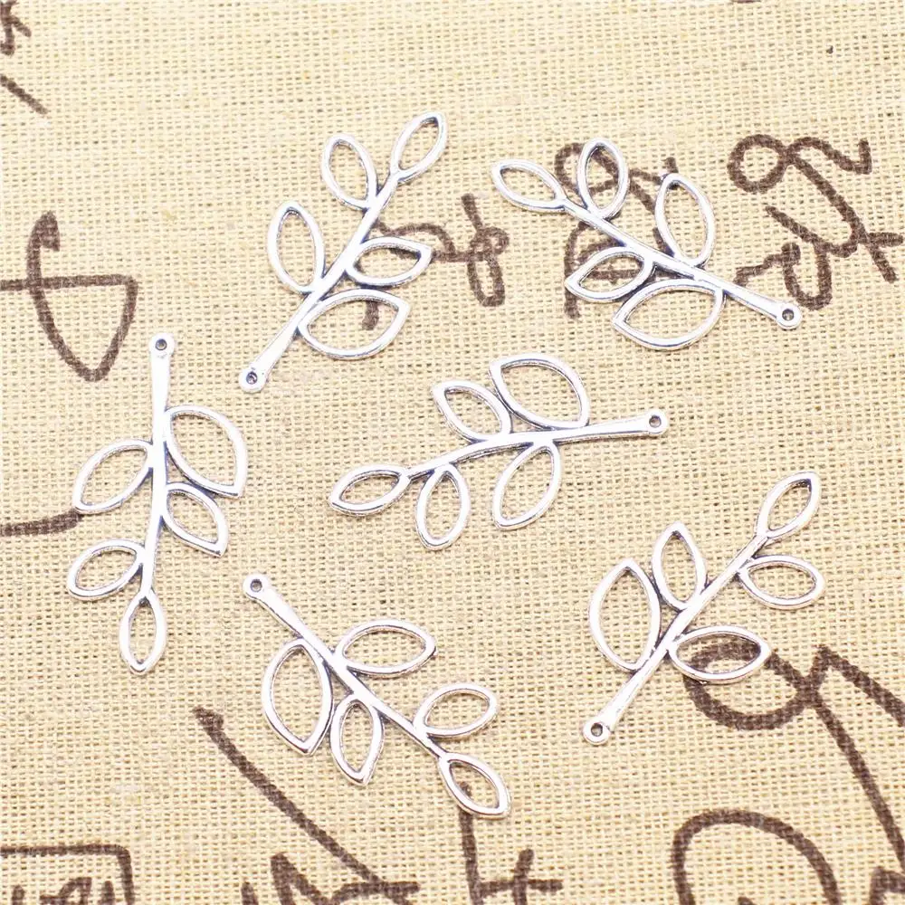 

Diy Jewelry Accessories Parts 10pcs 19x38mm Antique Silver Color Leaves Charms