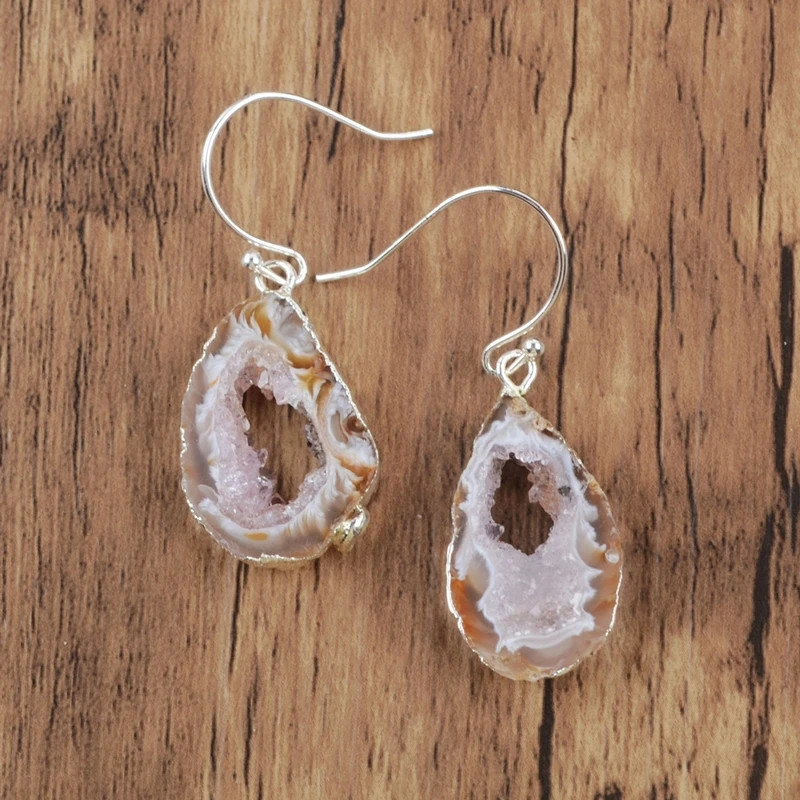 silver plated-white Натуральная Друза, висячие серьги, форма, Agates Drusy Femme, ювелирные изделия, серьги-крючки, оникс, Агаты, кристаллы, женские серьги, Прямая поставка - Окраска металла: silver plated-white