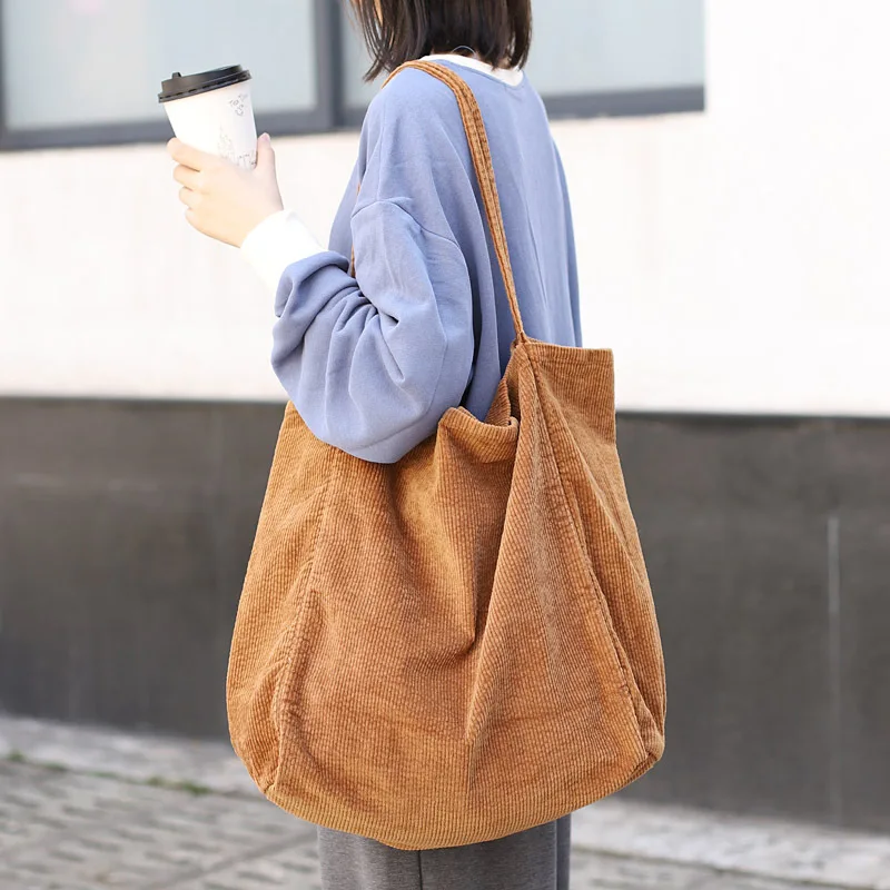 

Повседневная вместительная сумка для покупок в Корейском стиле, модная Вельветовая холщовая простая литературная Ретро сумка на плечо для ...