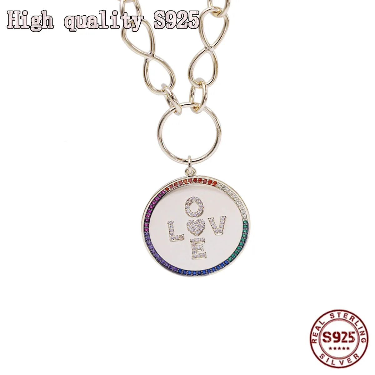 

High Quality Fashion Jewelry Personality Exaggeration Trend Color Crystal LOVE Letter Design Women's Necklace Sweater Chain