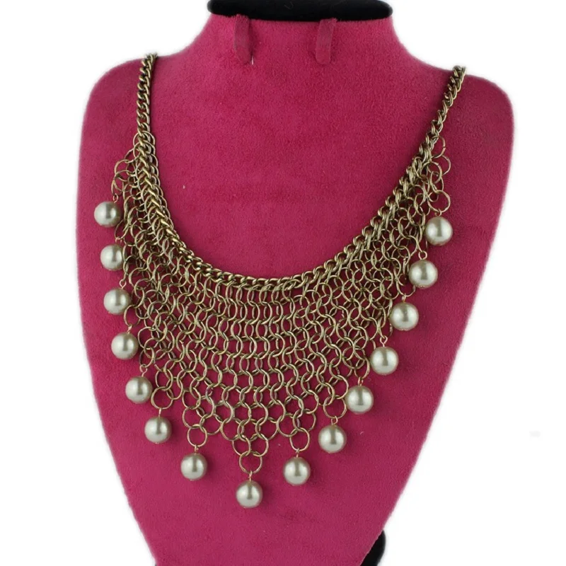 

European and American accessories personality vintage necklace exaggerated luxury sweater chain light grey pearl fashion accesso