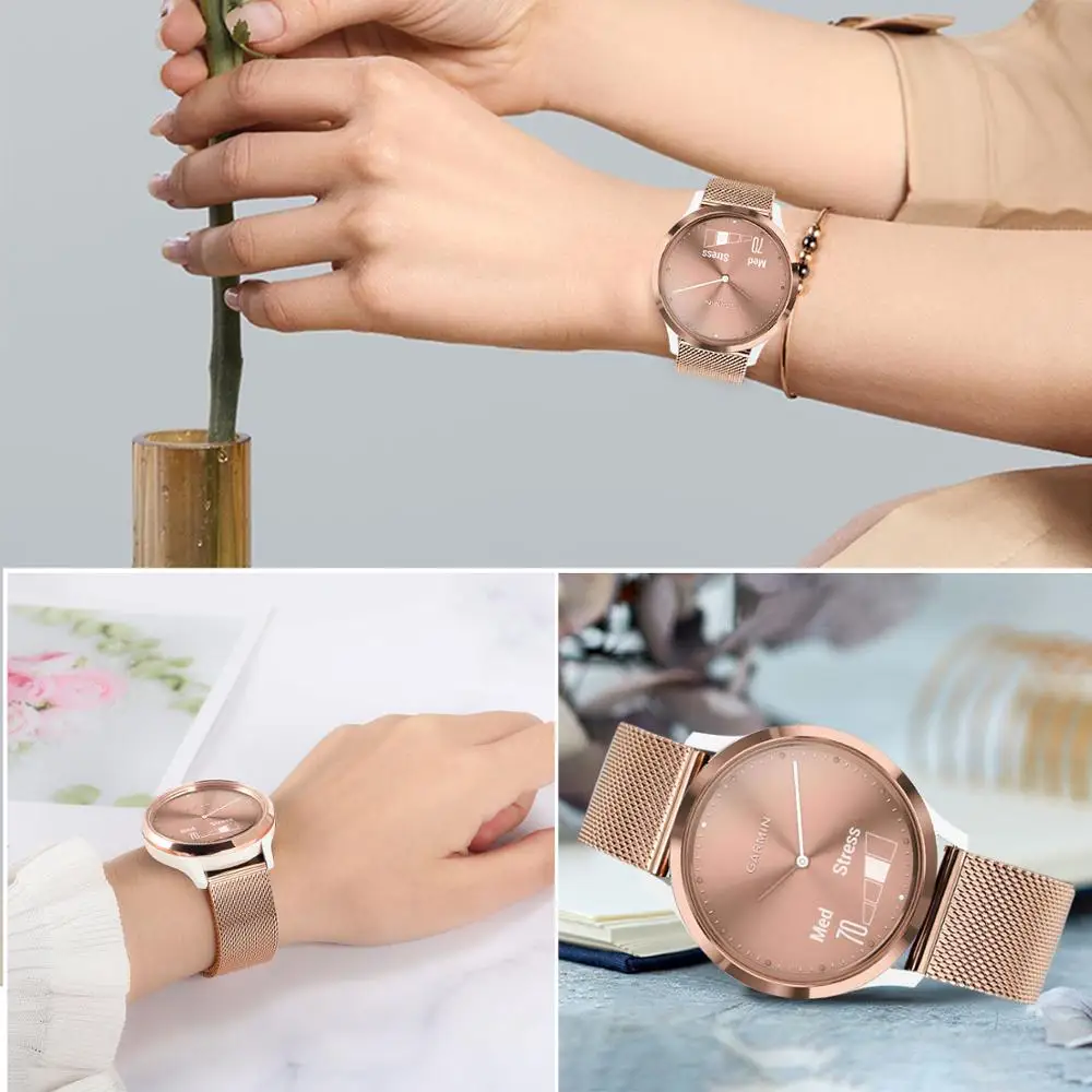 

2PCS Mesh & Soild Stainless Steel Watchband for Garmin Vivomove HR 3 3S / Vivoactive 4 4S 3 / Venu Luxe Style Watch Band Strap