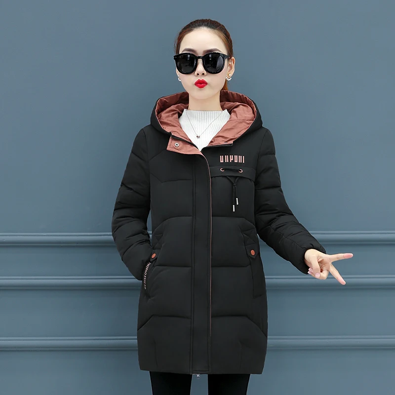 

2021 Winter Parka For Women Cotton Down Jacket With Hooded Stand Collar Female New Fashion Warm Padded Winter Coat For Womens