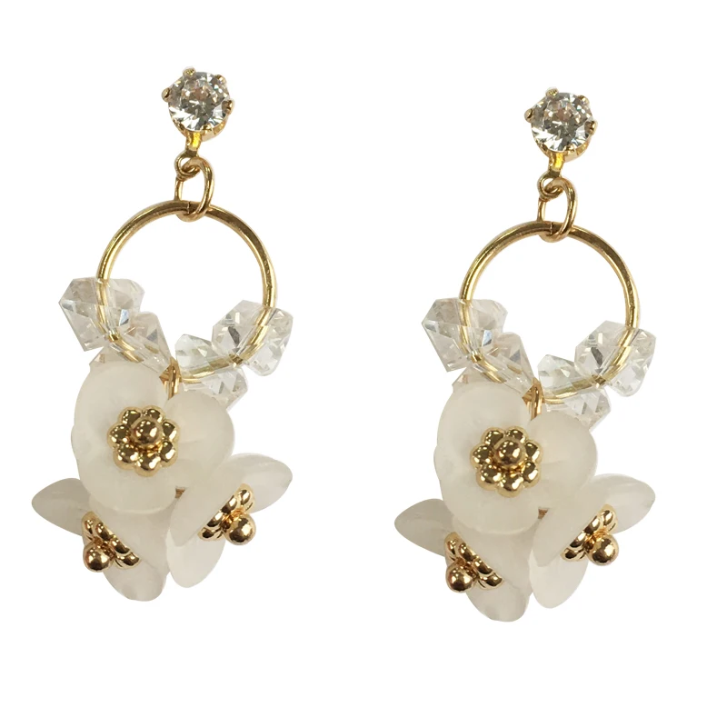 

Fashion Jewelry Flower Earrings Hot Selling Delicate Design High Quality Clear Crystal Resin Dangle Drop Earrings For Girl Gifts