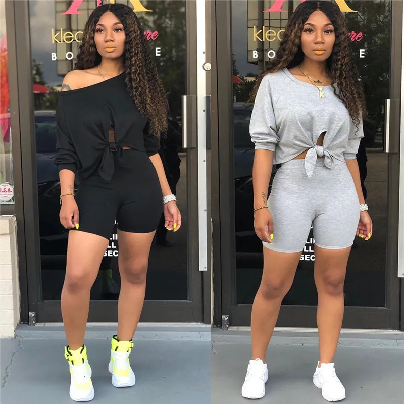 Комплект из двух предметов женские футболки и шорты с высокой талией летняя