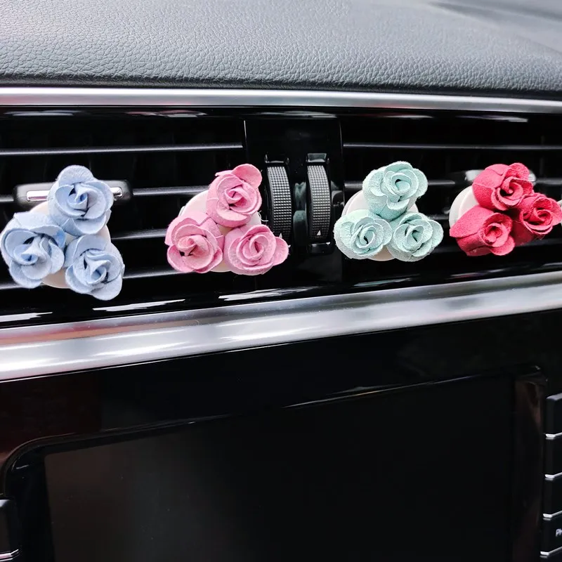 

Three Roses Car Air Freshener Mini Rose Bud Difuser Essential Oil Car Perfume Three Small Flowers Air Vent Clip Cute Accessories
