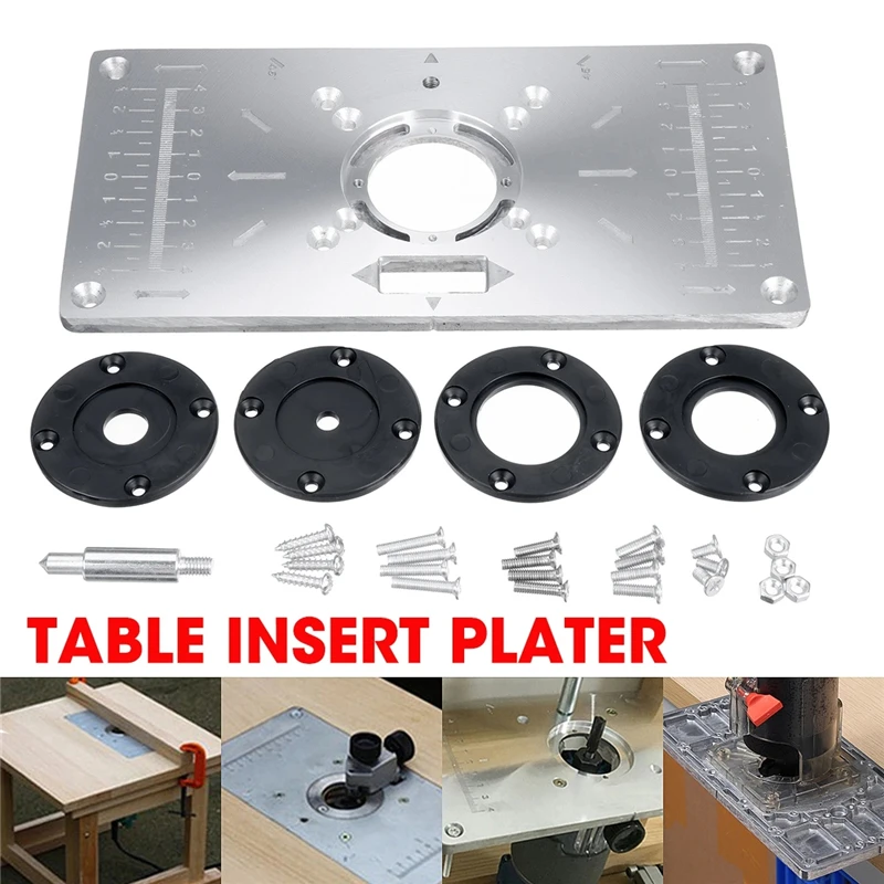 

Trimming Machine Aluminium Alloy Trimmer Router Table Insert Plate with 4 Rings Screws for Woodworking Benches
