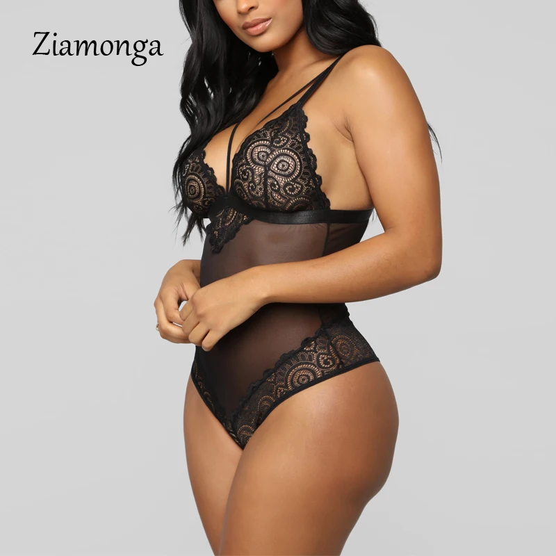 Ziamonga Черное Кружевное боди для женщин 2019 летнее прозрачное сексуальное открытый