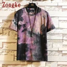 Футболка Zongke мужская с коротким рукавом, хлопковая тенниска с принтом Tie-dye, Стильная майка в японском стиле, уличная одежда, стиль Харадзюку, лето 2022