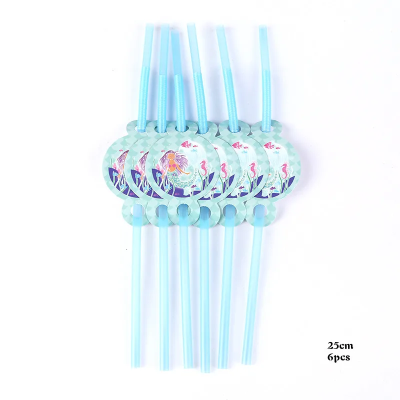 straws Русалочка, украшения для дня рождения, Детская одноразовая посуда, бумажный стаканчик, тарелки, тканевая скатерть, соломинки, товары для девочек - Цвет: straws