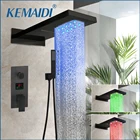Светодиодный смеситель для душа KEMAIDI, матовый черный смеситель для душа, ванна для душа с дождевой насадкой, квадратный душевой кран с водопадом