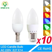 10pcslot e14 led candle bulb ac 220v e27 led bulb chandelier lamp candle bulb 3w lamp decoration light six colors energy saving