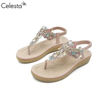 celesta sandals women summer flip flops flat dress sandals bohemia with rhinestones sandal with straps outsid ladies shoes 5cm