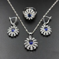 funmode fashion flower shape blue pendientes necklace earring wedding jewellery set for brides women gifts fs151