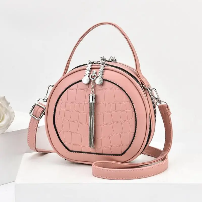 

2021Hot Sale New Fashion Female Handbag Trendy Female One Shoulder Messenger Bag PU Leather Womens Bag Girl Small Round Bag