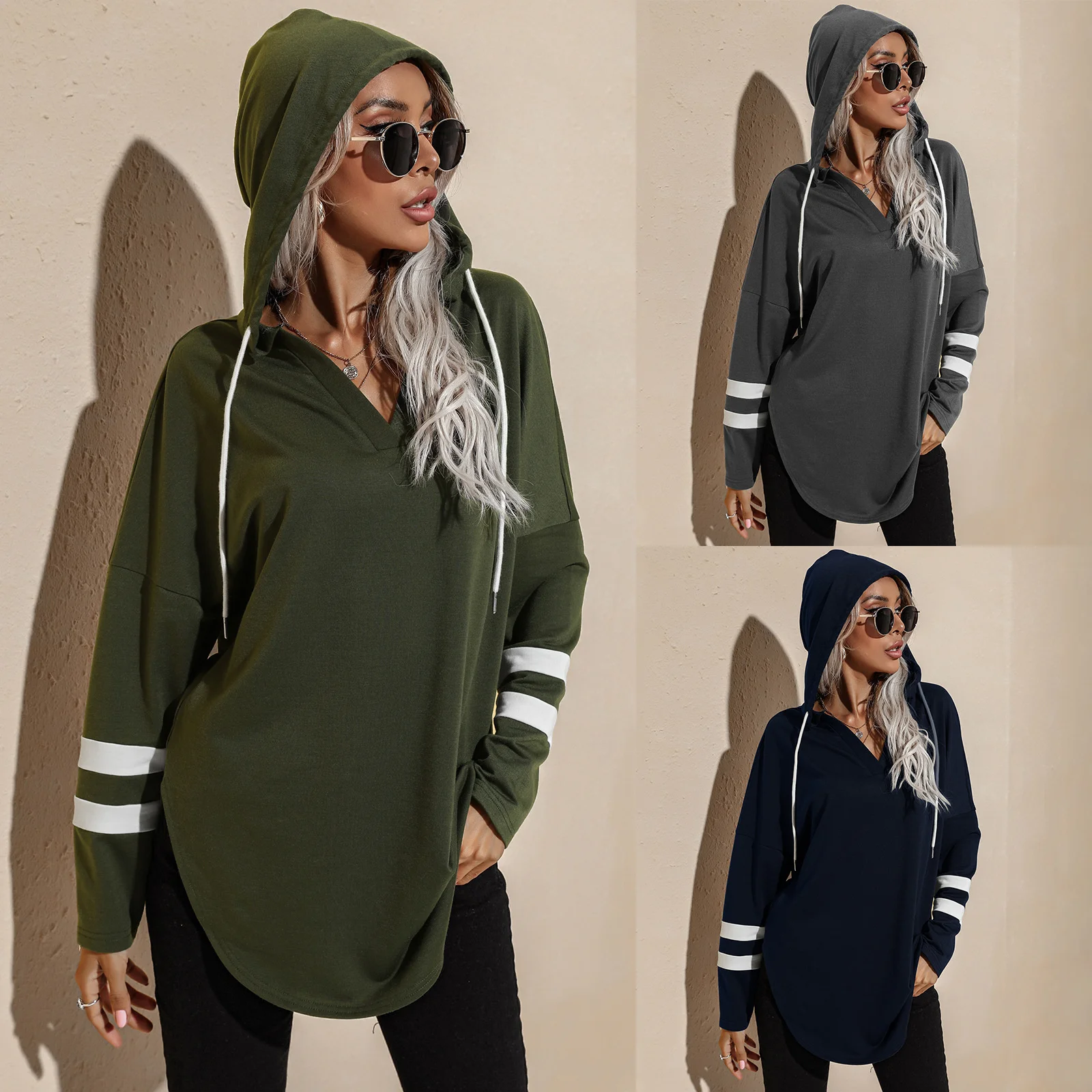 

Женская Однотонная футболка с длинным рукавом, в европейском и американском стиле